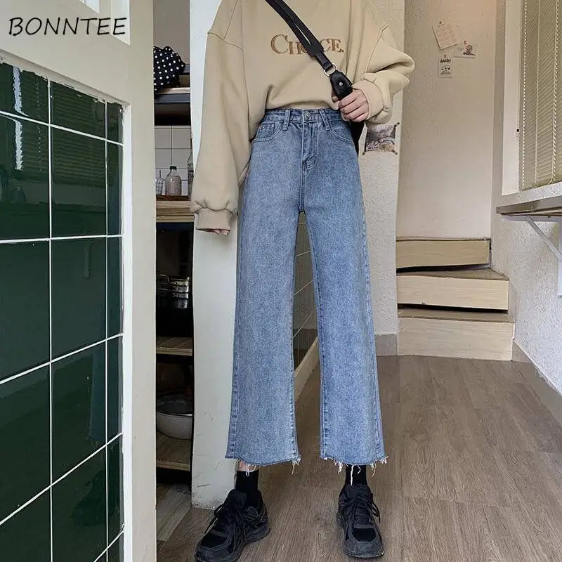 

Wide Leg Jeans Women BF Style Harajuku Basic Spring Denim Ladies Trouser College Casual Trendy All-match Ankle-length Femme Jean