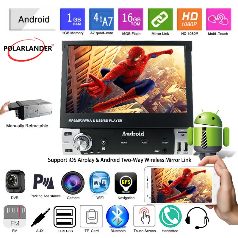 Автомобильный радиоприемник 1 Din Full Touch мобильный телефон Cast HD GPS-навигация Android FM