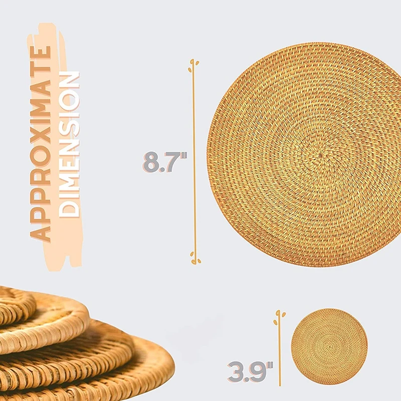 

8 Pcs Handwoven Rattan Coasters,Woven Trivet for Hot Dishes,for Dinning Table,Kitchen Heat Resistant Dish Coasters