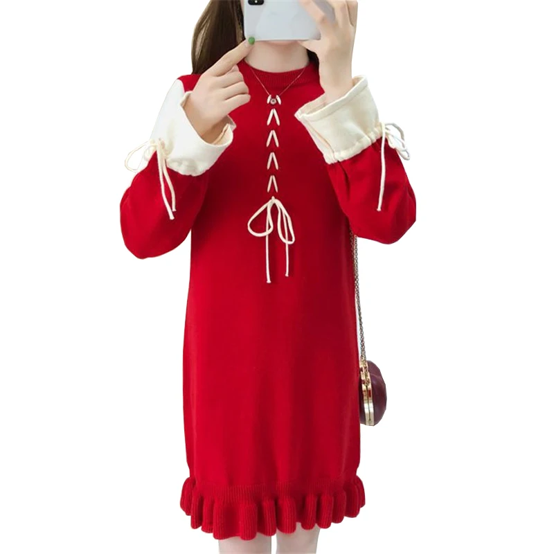 

Fashion autumn winter sweater women wild knit bottoming shirt long-sleeved dresses loose ruffled sweater female pullovers A3061