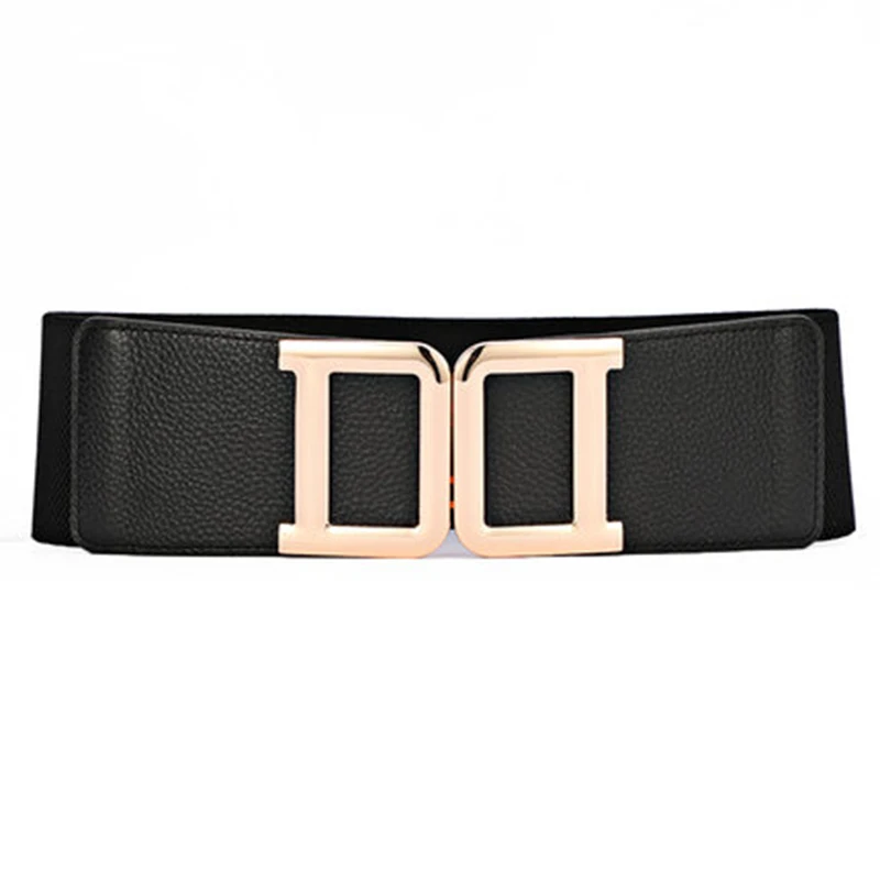 Nuleez Elasticated Cummerbunds Women Double D Letter Fashion Dress Accessory Zinc Alloy Button Decoration