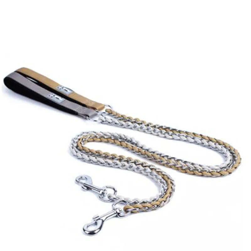 

High Quality Stainless Steel Basic Leashes For Dog Leash Outdoor Walking Training Metal Nylon Braided Chain Pet Dogs 107 CM