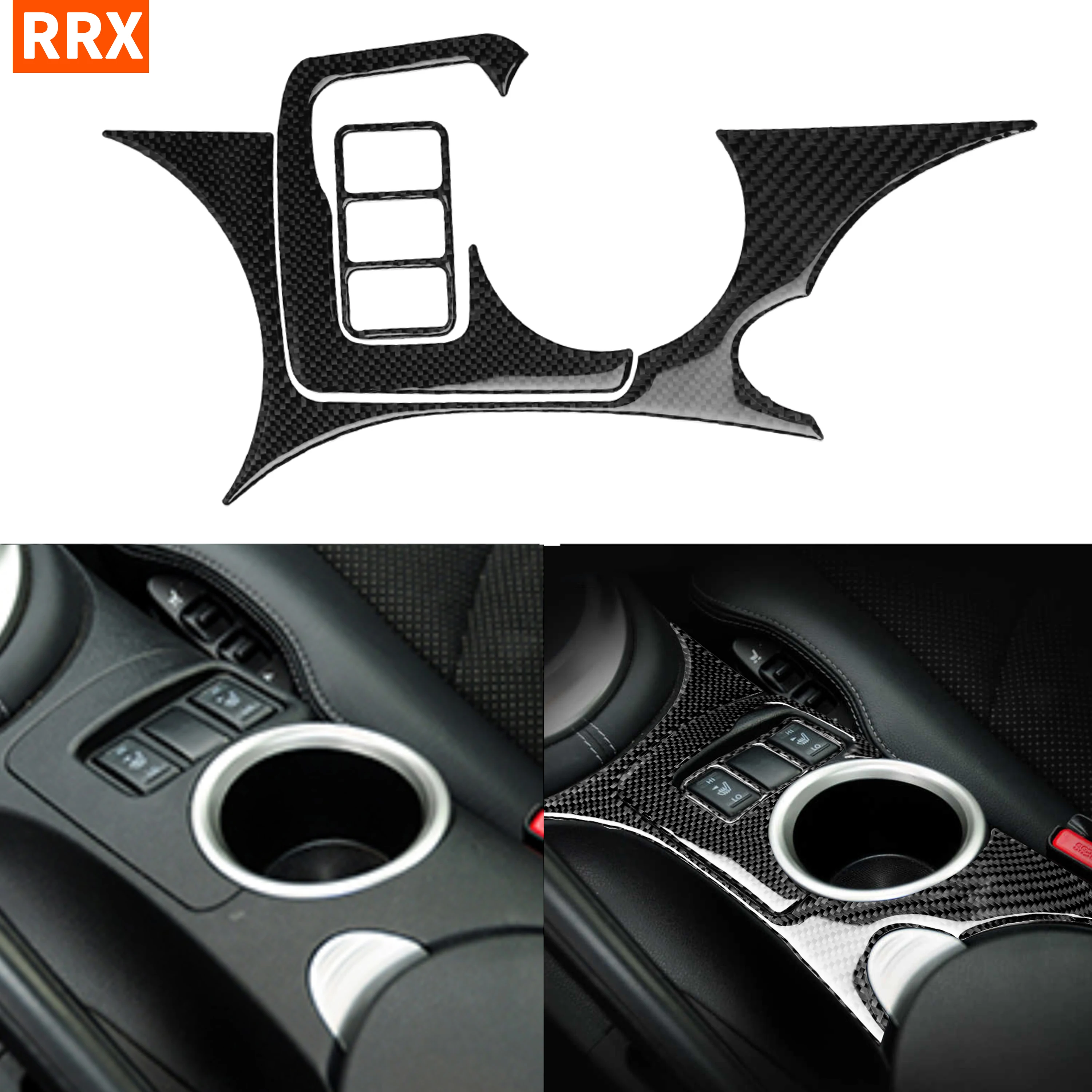 Real Carbon Fiber Center Console Panel Sticker Cupholder Armrest Frame Protect Cover For Nissan 370Z Z34 2009-Up Car Accessories
