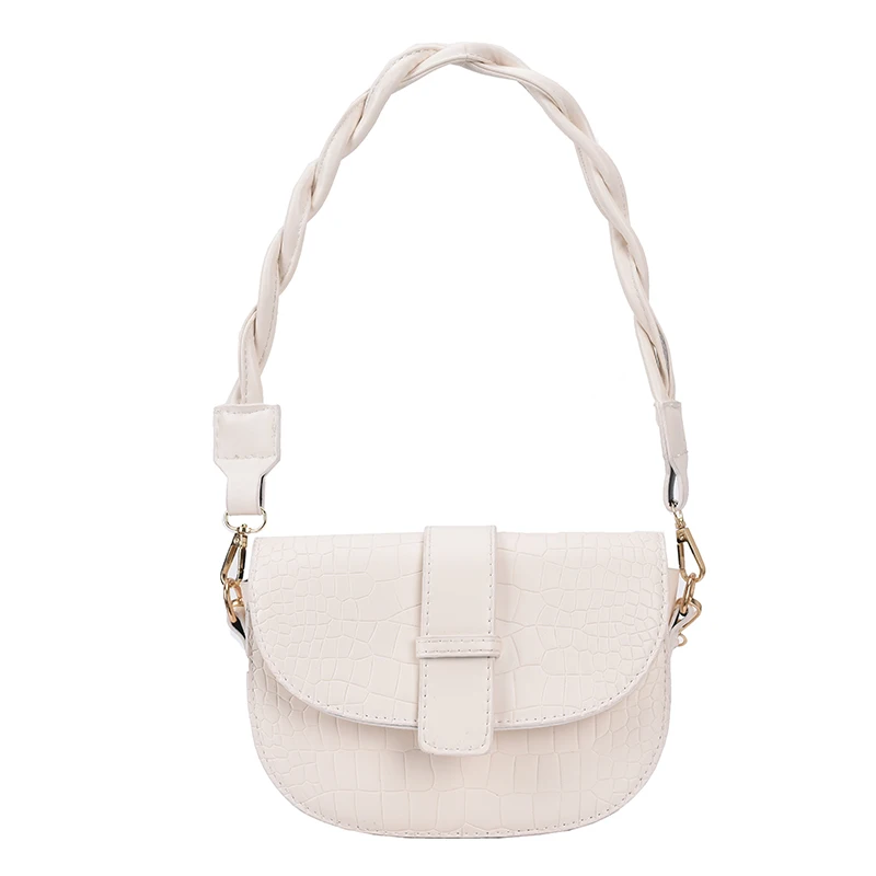 

Small Stone Pattern PU Leather Saddle Crossbody Bags for Women 2021 Summer Simple Shoulder Luxury Trending Branded Handbags