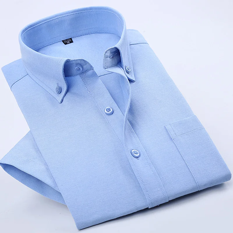 Модные Оксфордские повседневные мужские рубашки с коротким рукавом, Camisa Masculina, на пуговицах, с воротником, в полоску, Летний стиль, официальная мужская рубашка