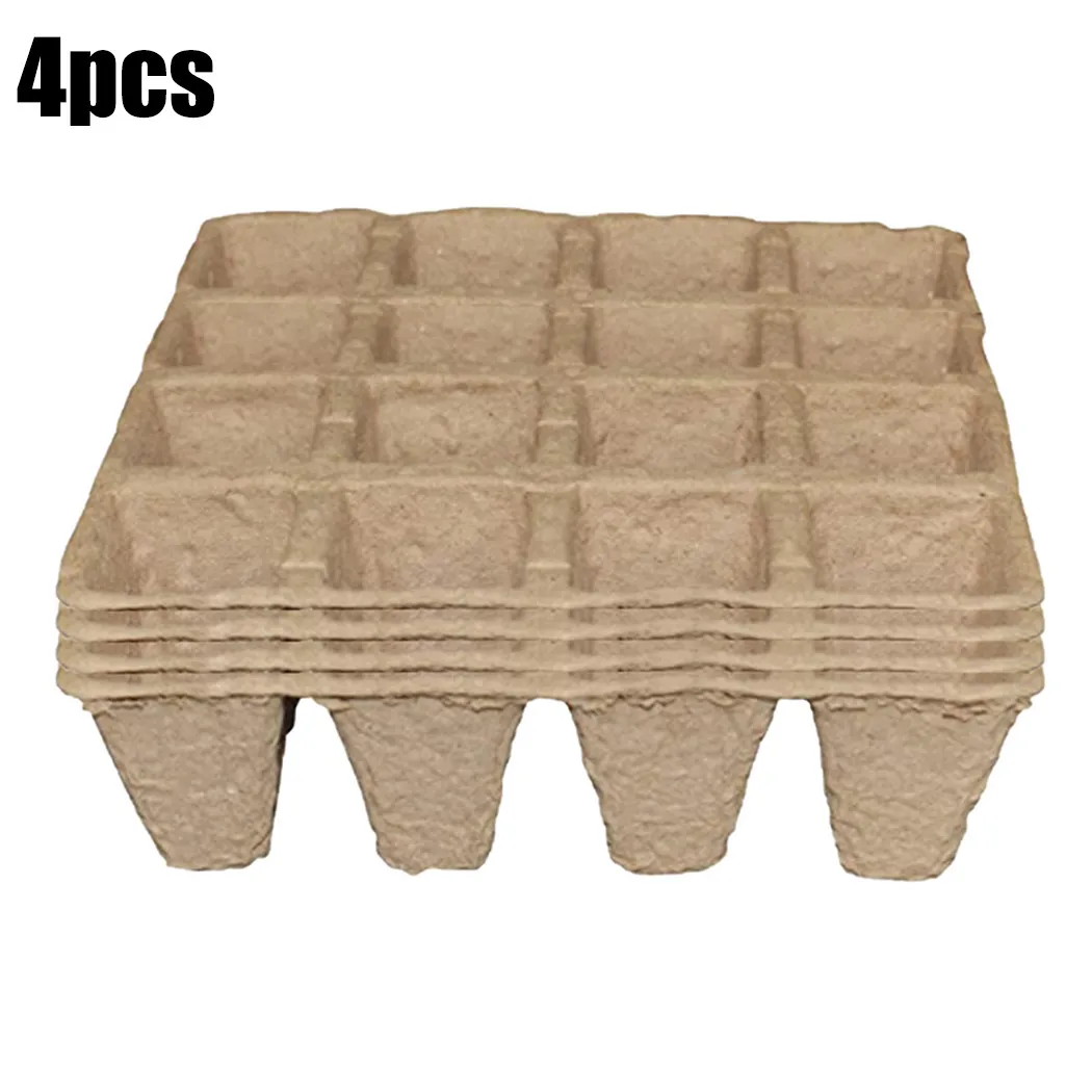 

4PCS 16Cells Biodegradable Starter Trays Plant Fruits Seed-ling Germination Trays Fibre Nursery Pots For Gardens