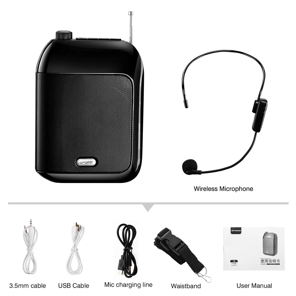 Bluetooth T9 портативный UHF беспроводной динамик мегафон 15 Вт голосовой усилитель