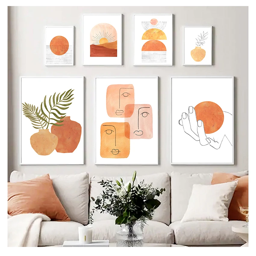 

Настенная живопись на холсте, постеры и принты в скандинавском стиле, настенные картины для гостиной, Декор, геометрический изгиб, абстракт...