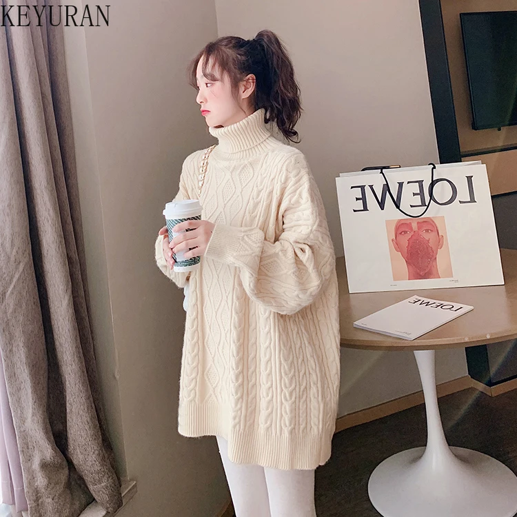 

Autumn Winter Twist Thick Warm Turtleneck Knitted Maternity Sweaters Korean Loose Pullovers Clothes for Pregnant Women Pregnancy