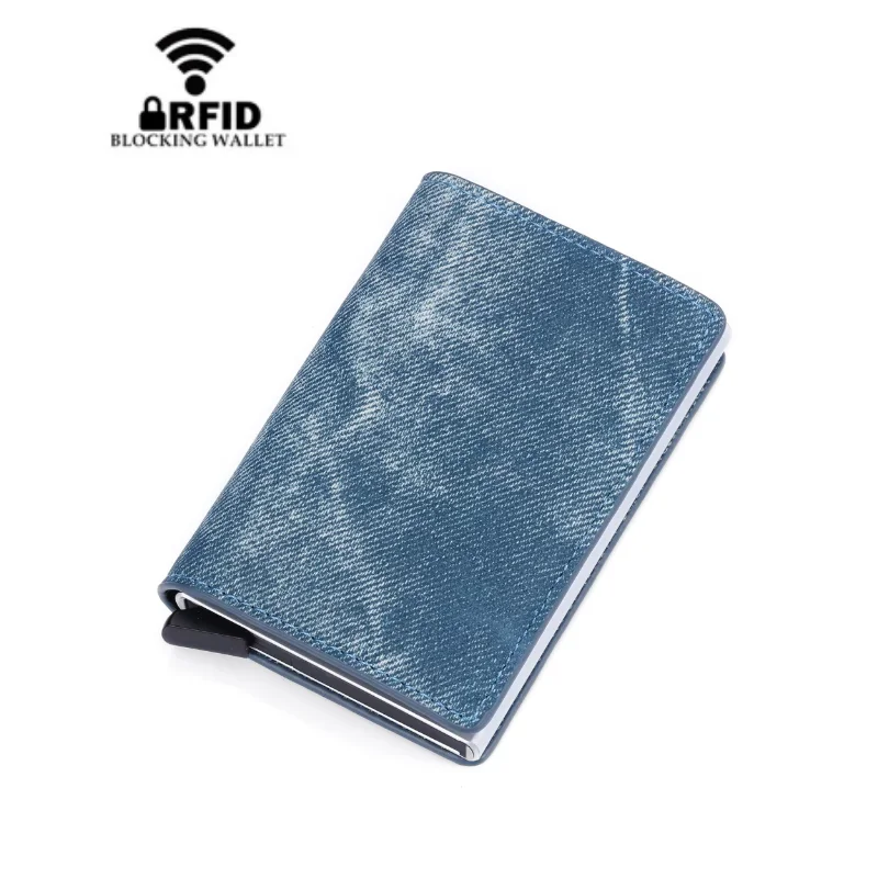 Джинсы Кожа RFID Тонкий блокирующий кошелек держатель для карт алюминиевый