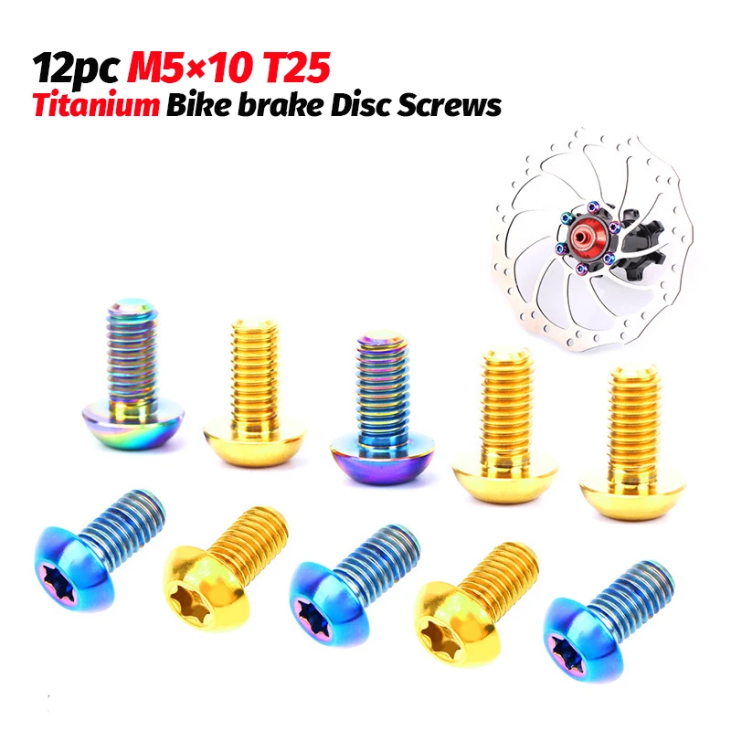 

12pcs M5*10mm Titanium bicycle screw TC4 bike disc brake rotor fixing bolts ultralight MTB bike brake screws bicycle accessories