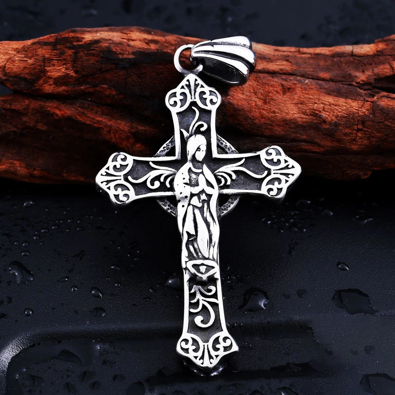 

New Personality Retro 316L Stainless Steel Virgin Lace Cross Men's Necklace Pendant Men's and Women's Jewelry Gifts