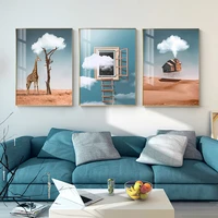 creative cartoon modern canvas painting animal blue sky picture wall art poster print living room bedroom decoration home decor