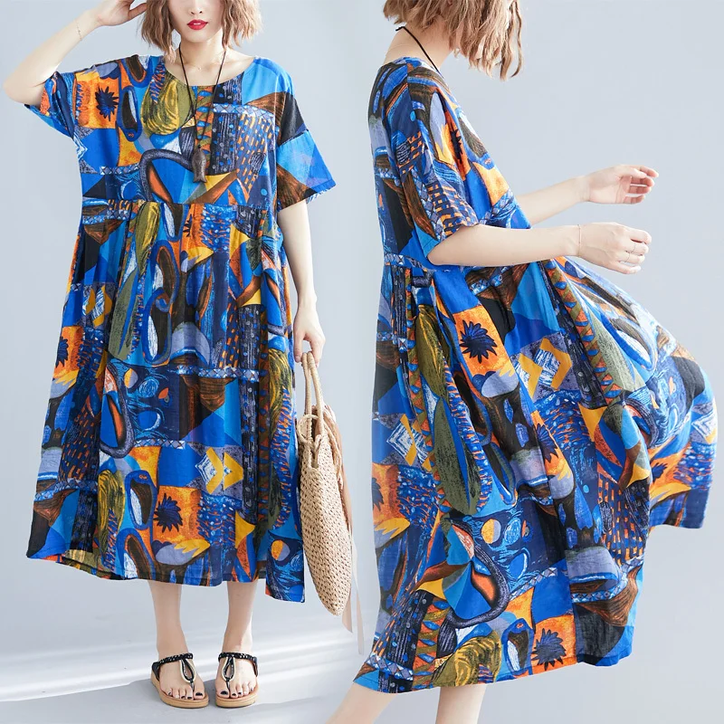 Европейская мода Boho женское летнее платье 2019 с коротким рукавом плюс размер