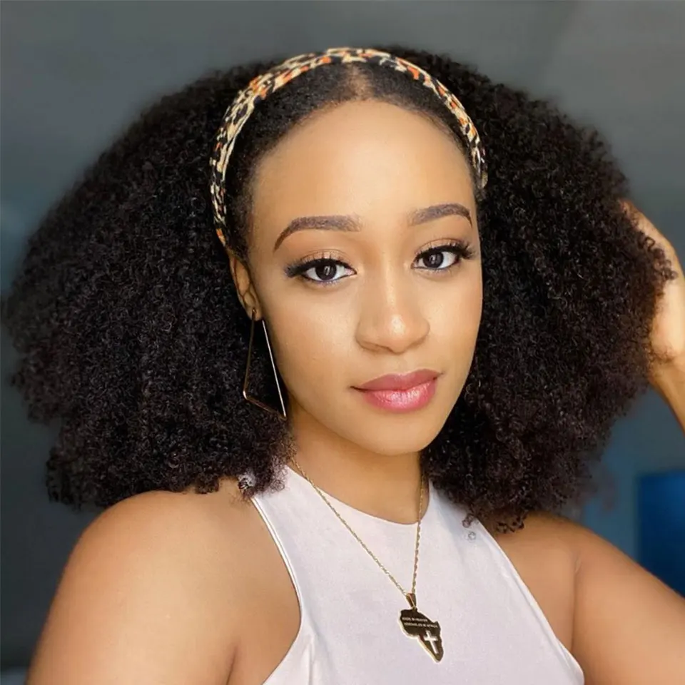 

Афро Курчавые Кудрявые парик с головной повязкой человеческие волосы, бразильские парик с головной повязкой s для женщин, парик с лентой