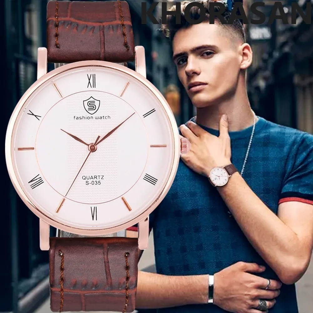 Новые Бизнес часы мужские брендовые Роскошные спортивные Relogio Masculino кожаные