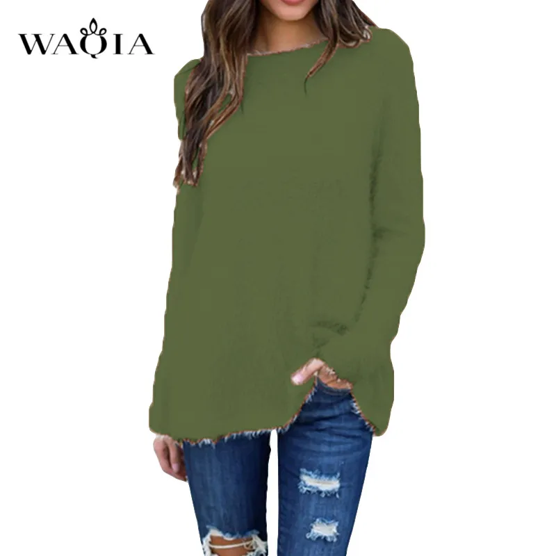 Pullovers 2019 Autumn Winter Women O-Neck Sweater Loose Knitted Ladies Female Plus Size Casual Solid Color Plush | Женская одежда