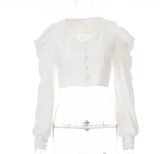 

Cultiseed Women Sexy Deep V neck Off the Shoulder Shirts Tops European Female Puff Sleeve Slim Waist Party Short Blouses Tops