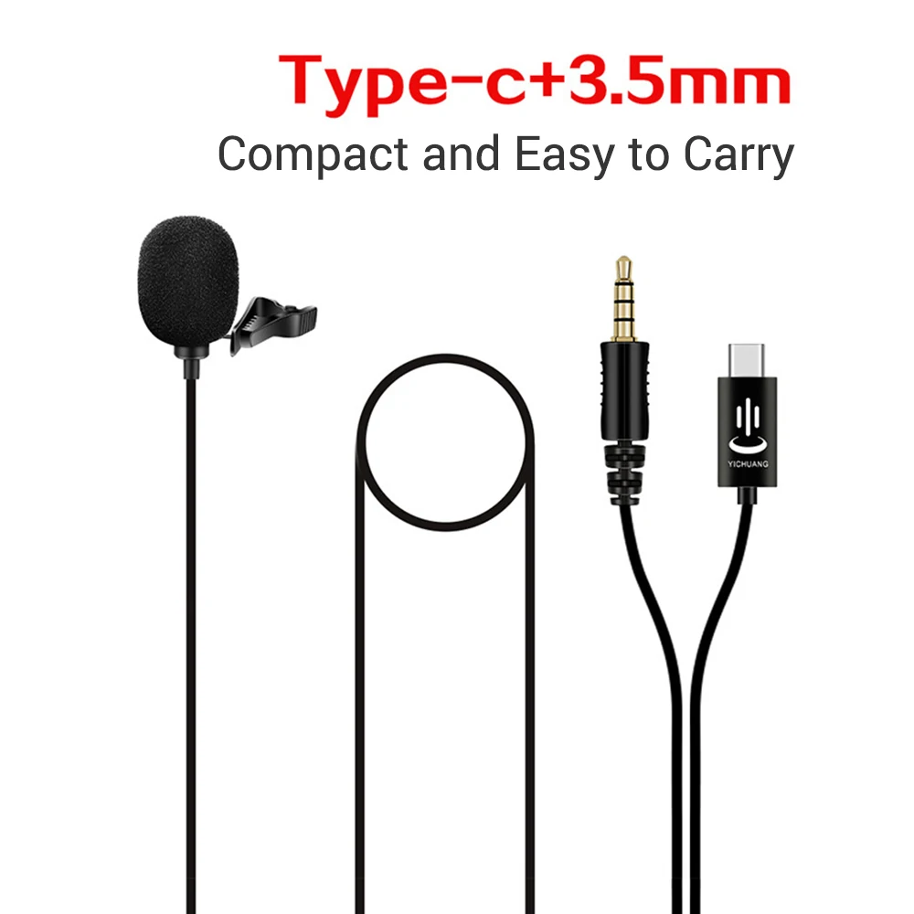 

Петличный мини-микрофон с разъемом Type-C 3,5 мм, всенаправленный микрофон с зажимом для телефона с функцией мониторинга и шумоподавления
