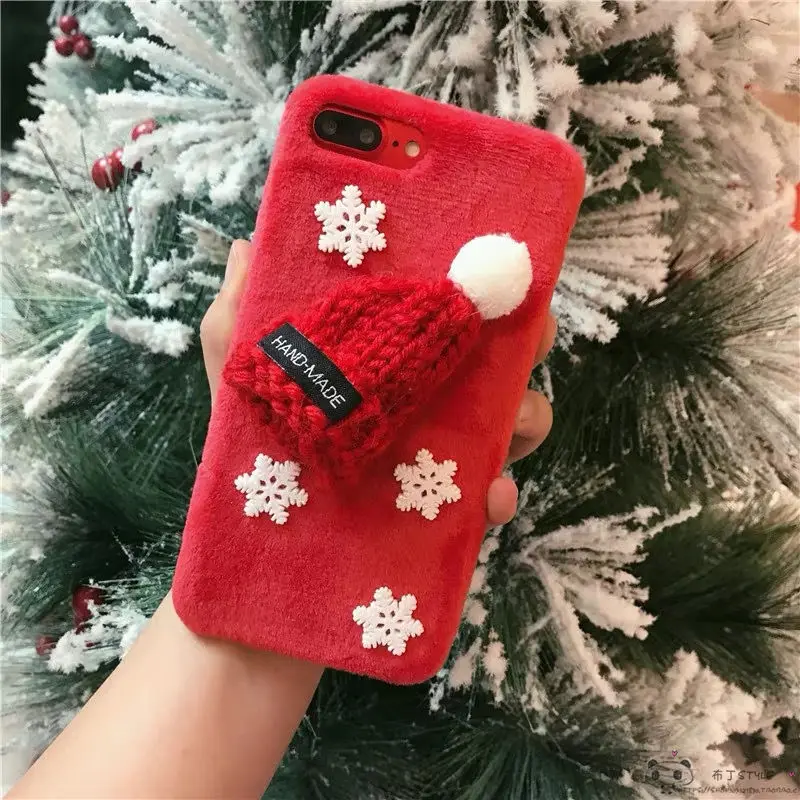 

Christmas Hat Gift Cony Phone Case For iPhone 11 12 Pro Max Mini SE2020 6 7 8 Plus XS 6S X XR Cases Rabbit Bunny Fur Furry Cover