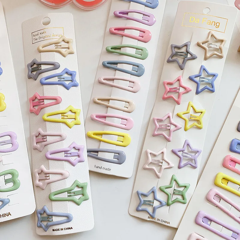 

Hot Selling New Fashion Candy Color Super Cute Sweet Dripping Oil Metal Children's Hair Clips Set for Girls