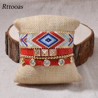 rttooas rainbow miyuki beads bracelets women fashion red rivet charm bracelet handmade woven geometric female jewelry 2020 new