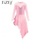 Платье для девочек для конкурсов по фигуре с длинными рукавами, сетчатый комбинированный детский Профессиональный Балетный костюм для танцев, гимнастическое трико