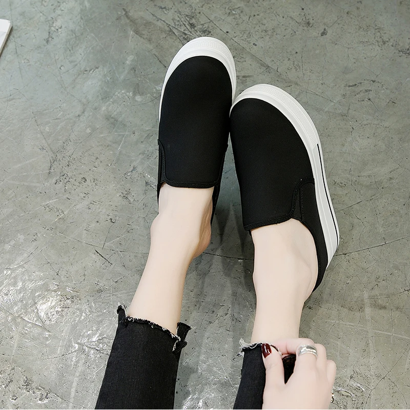 

Women canvas casual Shoes Flat Platform Wedges Shoes Women breathable sneakers Open Heel Backless Loafers shoes slippers NA-24