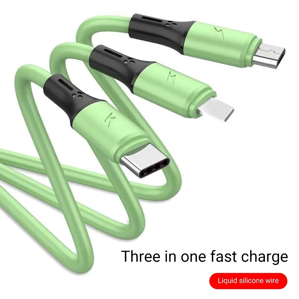 3 in1 5a fast charging data cord liquid silicone skin cable micro usb type c phone charger for iphone 11 12 13 pro max xiaomi 9t free global shipping