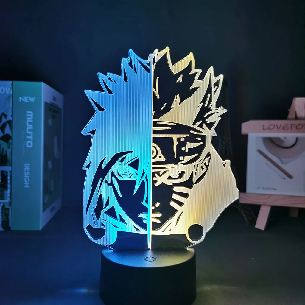 

Led Light Fixture Anime Figure Double Color Narutoed Uzumaki and Sasuke Uchiha Lamp Be Night Dorm Room Lighting Will of Holidays