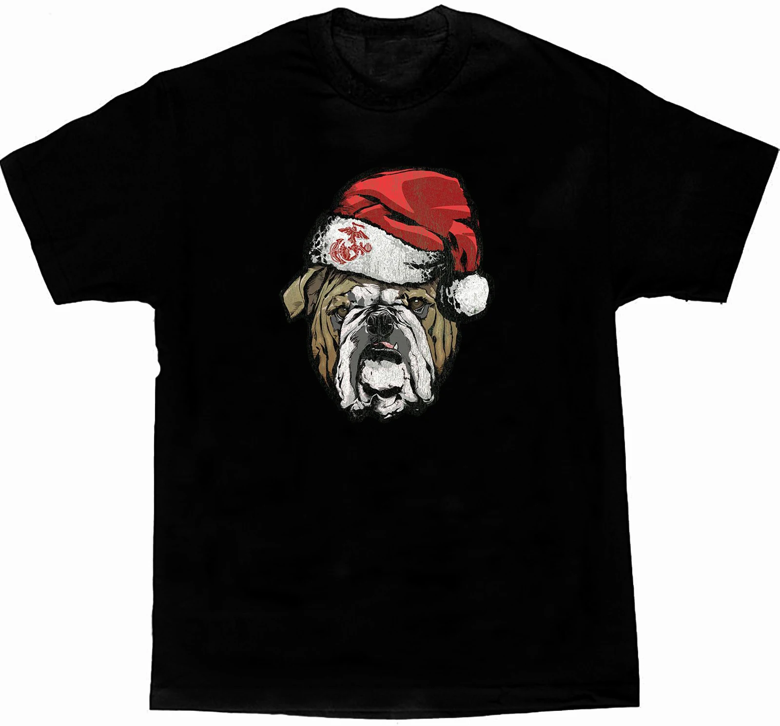 

US Marine Corps Bulldog Eagle Globe and Anchor Emblem Santa Hat T-Shirt Summer Cotton Short Sleeve O-Neck Mens T Shirt New S-3XL