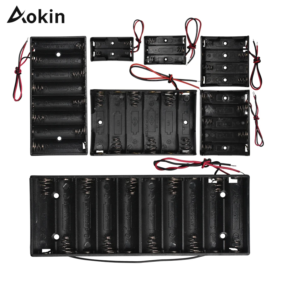 

1PCS AA Size Battery Holder Case Box 2 3 4 5 6 8 10 Slot With Wire Leads No Cover&Switch Batteries Organizer Plastic Storage