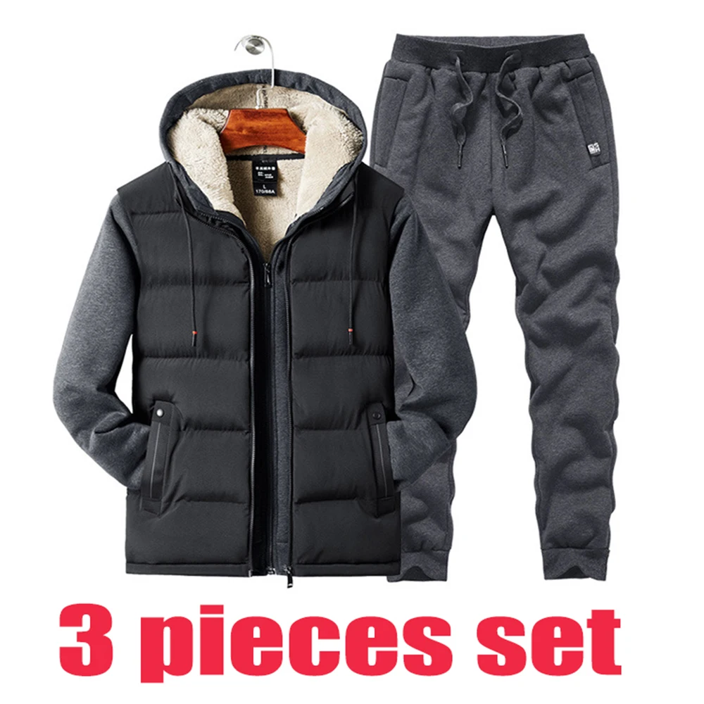 Мужской Комплект из трех предметов теплый толстый жилет кашемира Толстовка и