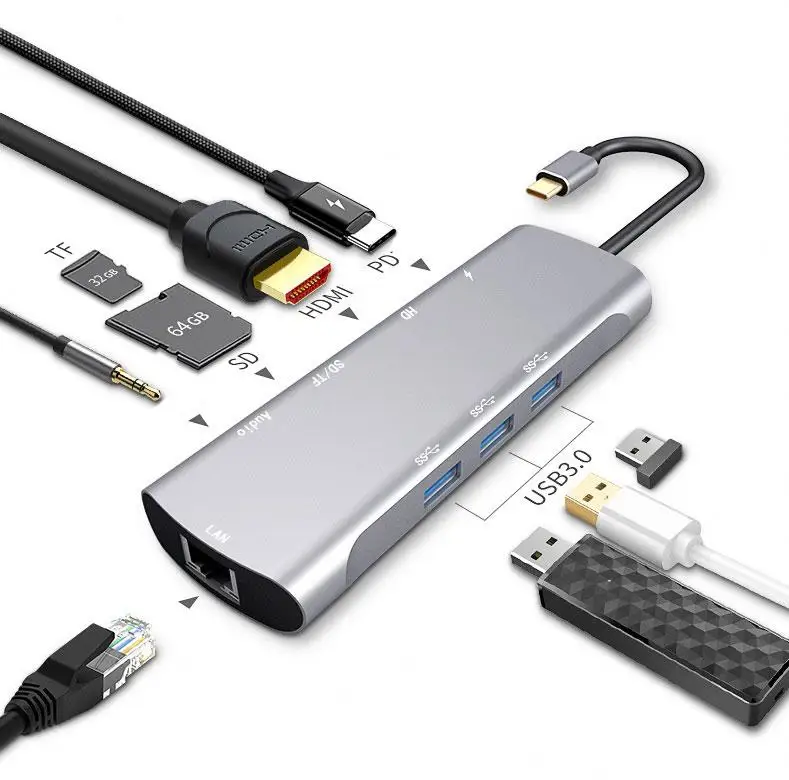 10 в 1 концентратор адаптер USB C к Hdmimi VGA Rj45 3 5 мм Aux разъем с SD TF Pd USB3.1 для Macbook Pro USB-C r57 |