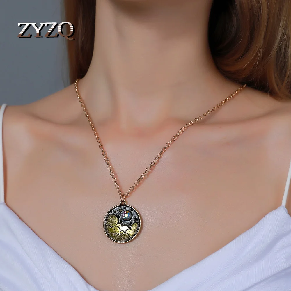 ZYZQ новые подарки на Хэллоуин украшения Ретро ночное небо круглый кулон ожерелье