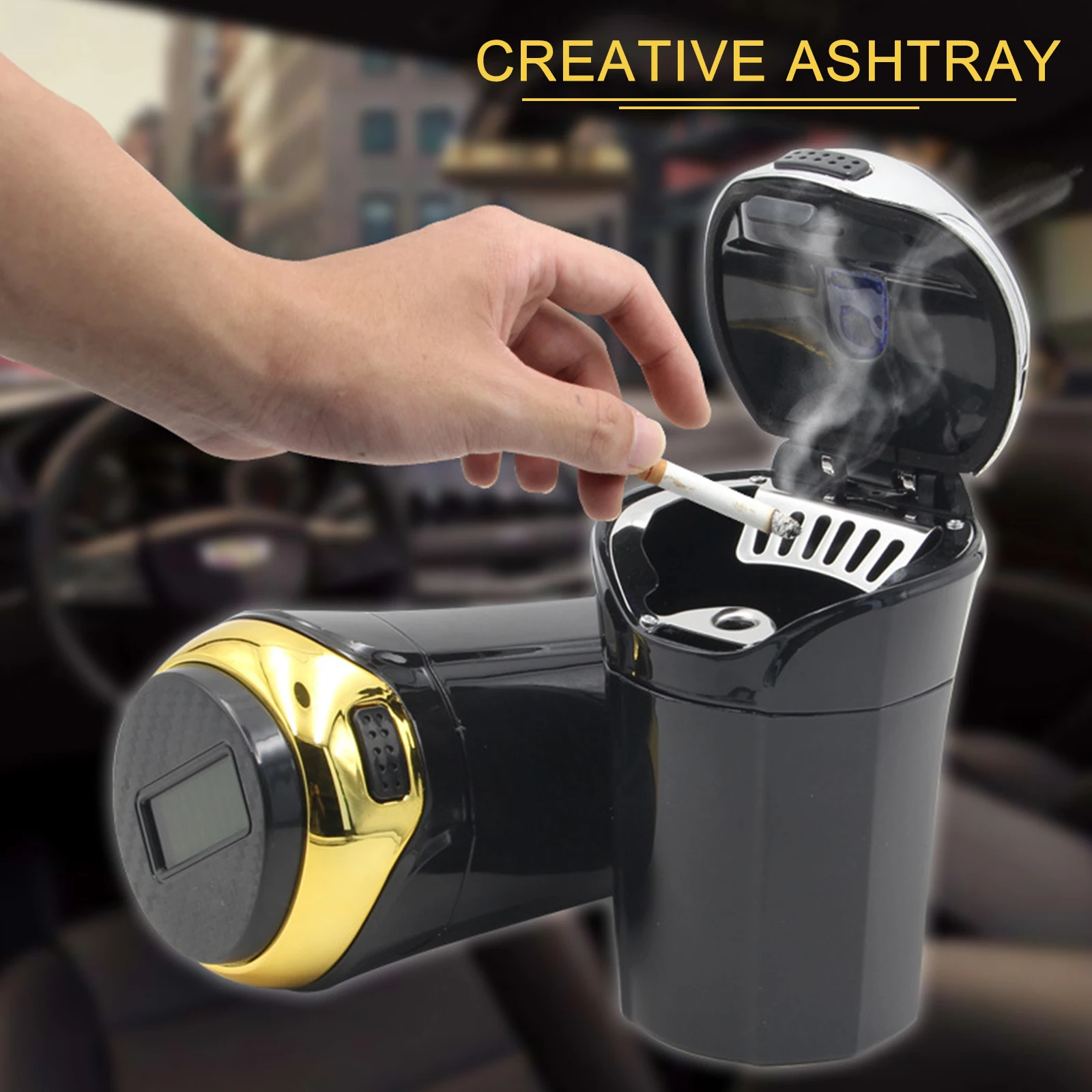 

Car Cigarette Ashtray High Temperature Resistance Portable Stainless Steel Solar Detachable Car Ashtray with Lid