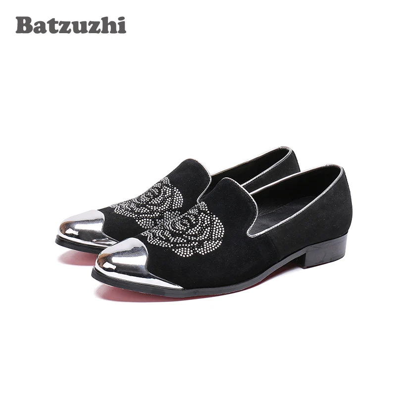 

2018 Luxury Men's Shoes Black Suede Crystal Flowers Men Dress Shoes for Business and Party Chaussures Hommes Erkek Ayakkabi Men