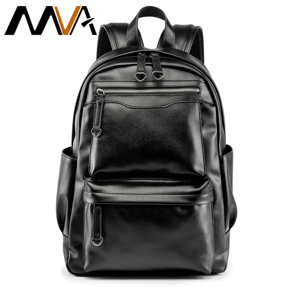 

MVA Leather Laptop Backpack Men Women Travel Backpack For Teenager Fashion Waterproof School Back Pack Bag Daypack Male Mochila