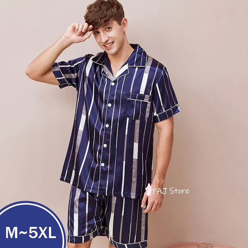 

Plus Size 5XL Men's Pajama Short's for Summer Satin Set Silk Sleepwear Male Pijama Casual Home Clothes pyjama homme pijamas