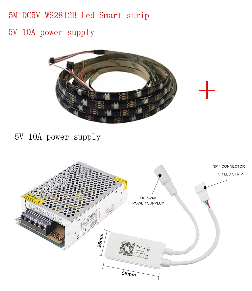 5m DC5V WS2812B светодиодный полосы 30 пикселей/светодиодный s/m WS2812 IC смарт 5050 RGB света + 5V
