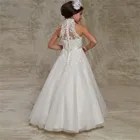 Белое платье с цветочным рисунком для девочек на свадьбу, со стразами, Кружевная аппликация с блестками, платья для маленьких девочек на Первое Святое Причастие, праздничные платья