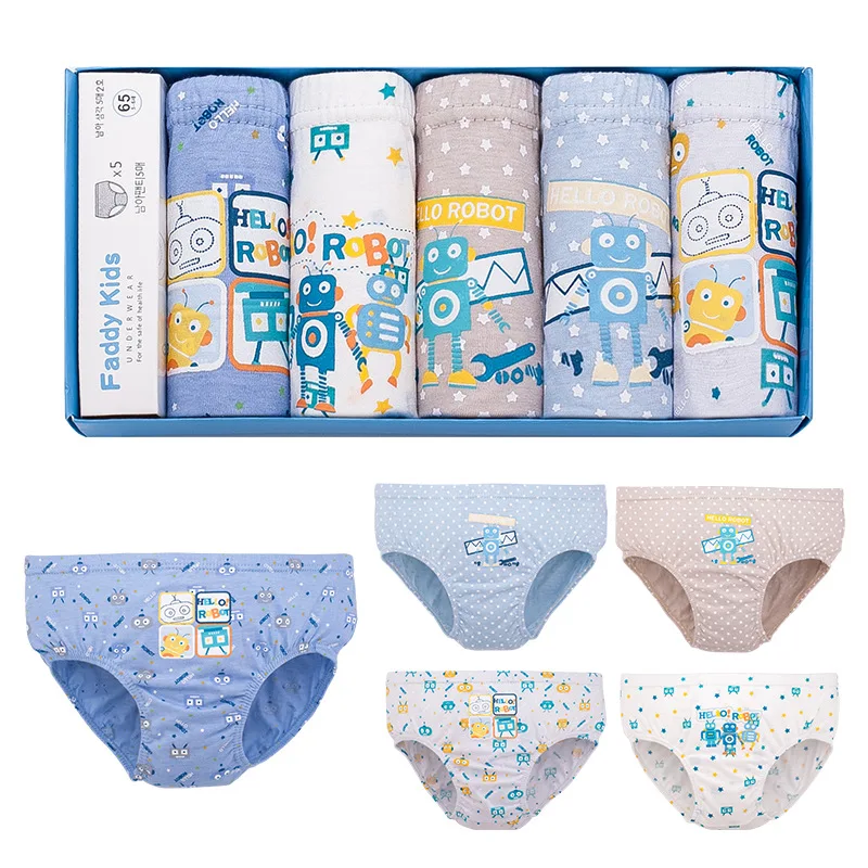 Трусы детские с мультяшным роботом нижнее белье для мальчиков хлопковые дышащие