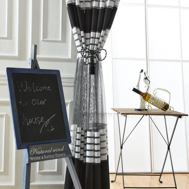 Черно-белые полосатые тюлевые шторы для гостиной роскошные полупрозрачные на