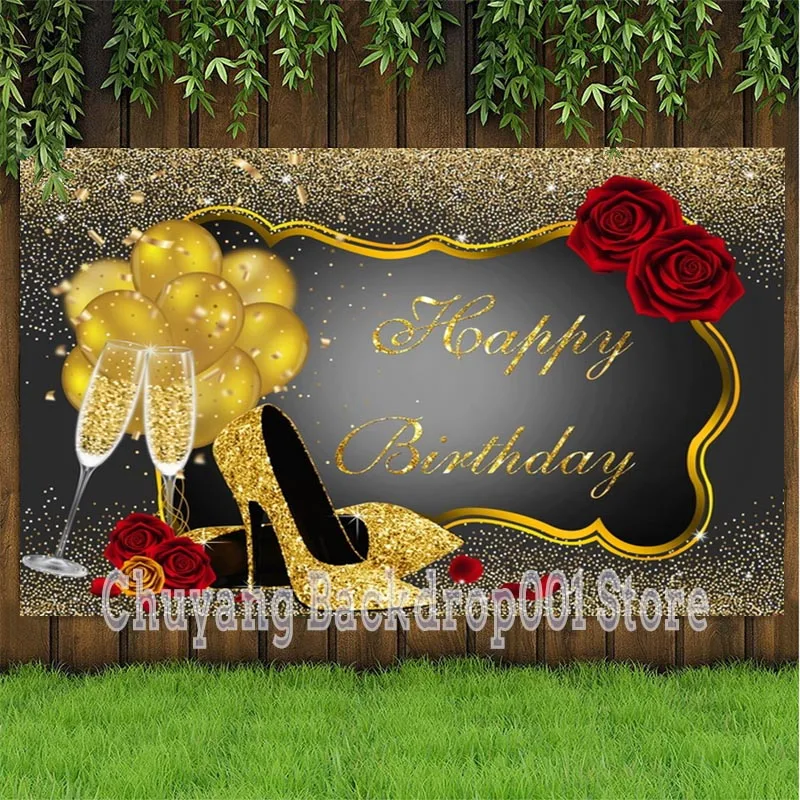 

Золотые фотофоны с днем рождения фон для фото на вечеринке Custom Lady Rose Girls Shoes Decoration