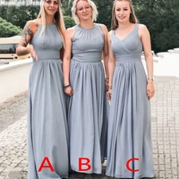 elegant gray o neckhalterv neck bridesmaid dress a line 2021 sleeveless floor length simple wedding guest gown cheap for women