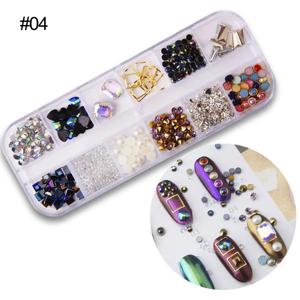 Металлические заклепки 12 ячеек драгоценные камни для дизайна ногтей украшения