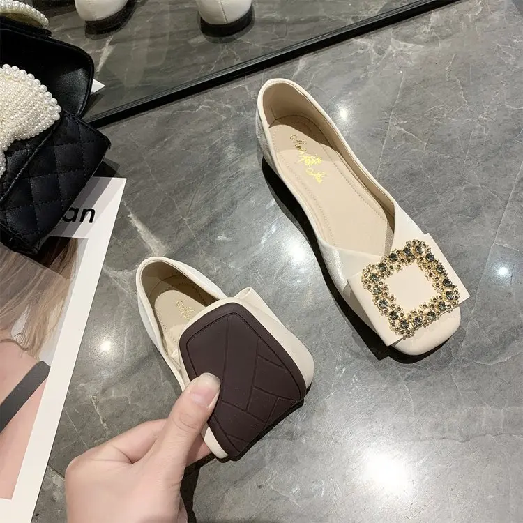 

Women's shoes spring 2021 new square-toe shallow flashing diamond low-heel soft shoes