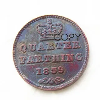 Набор(1839-1868) 5 шт. Великобритания/Ceylon Victoria Quarter Farthing посеребренные копии монет