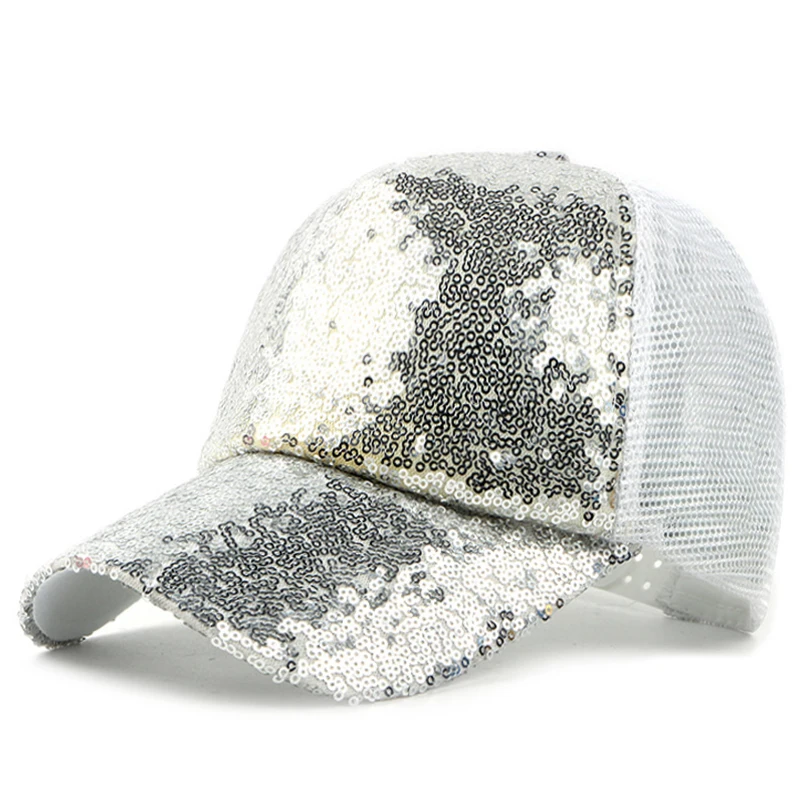 Бейсболка женская с пайетками регулируемая простая Стильная кепка от солнца