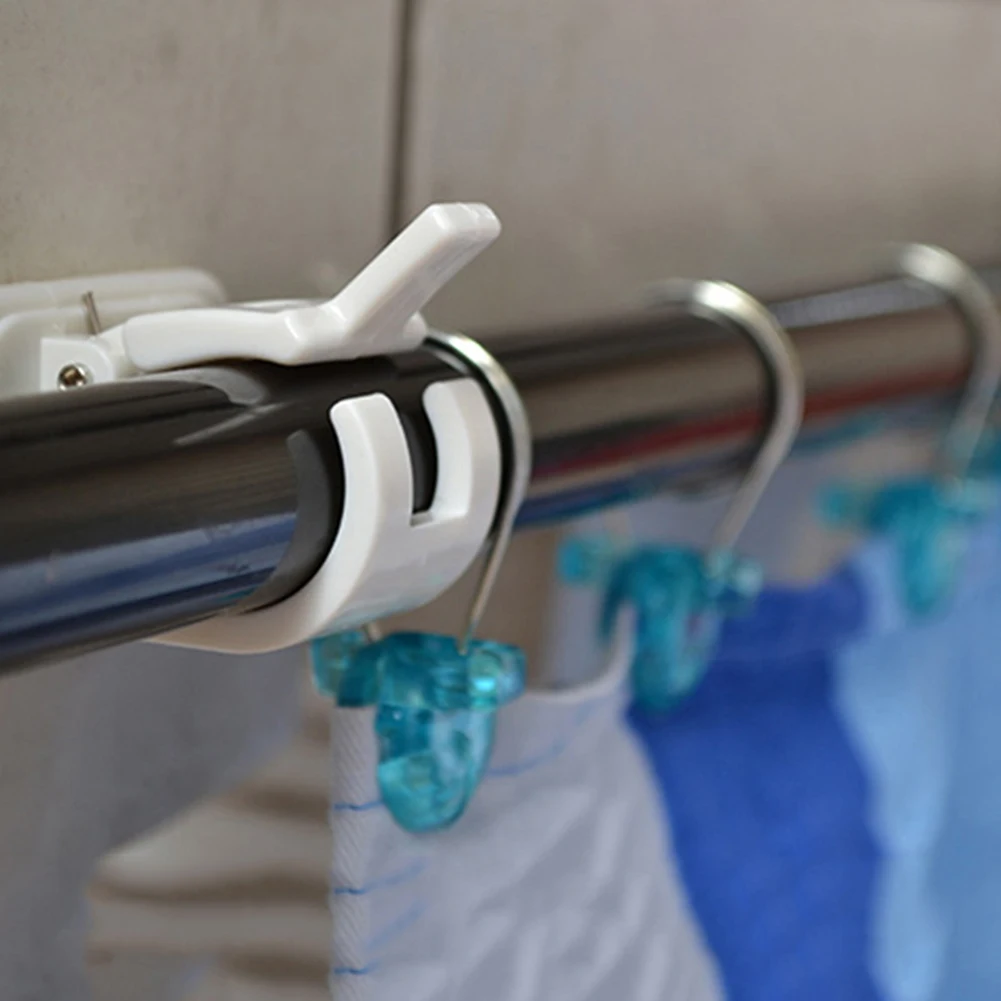 

2Pcs Self-Adhesive Hooks Wall Mounted Curtain Rod Bracket Shower Curtain Rod Fixed Clip Hanging Rack